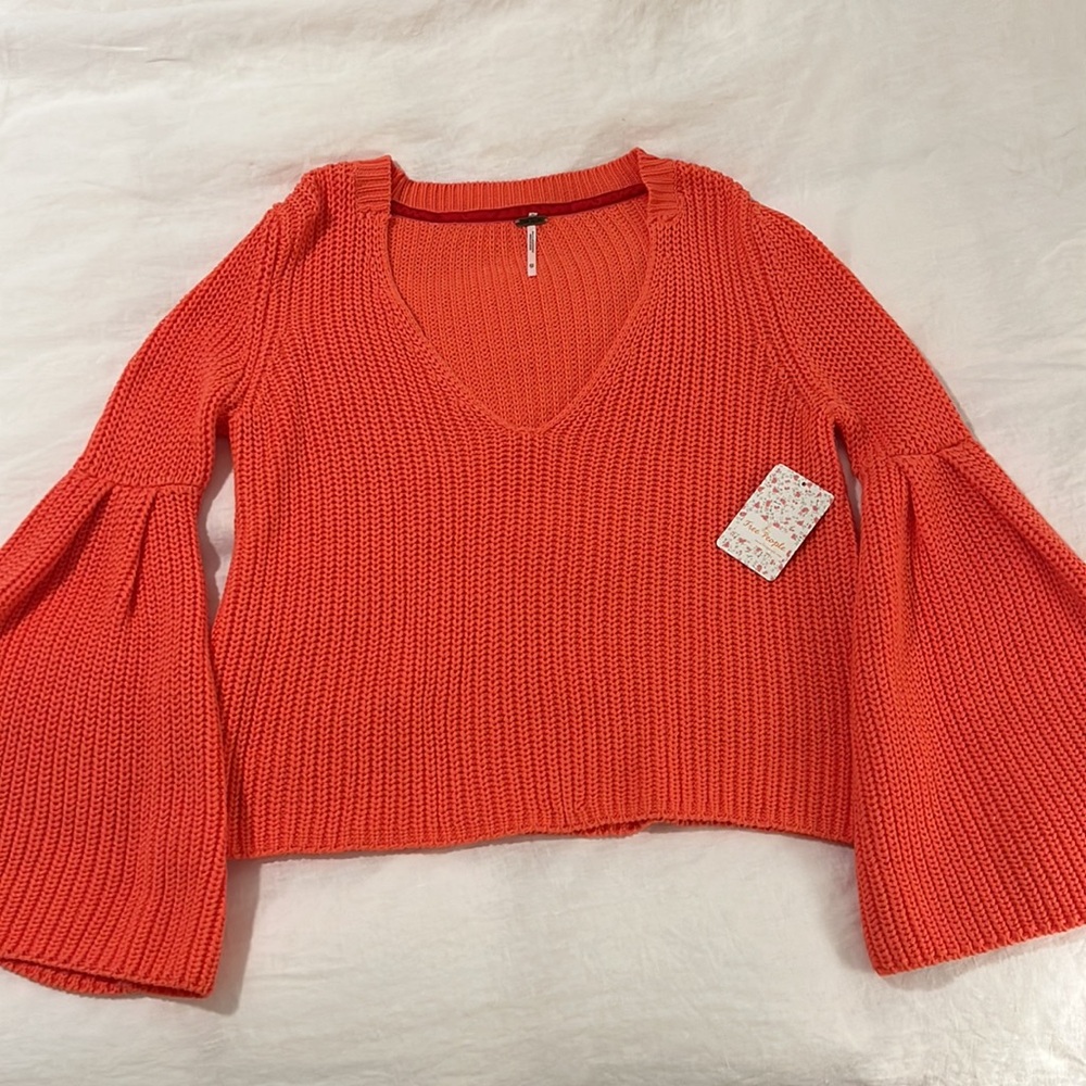 NWT Free People Bell Sleeve Coral Sweater, XS